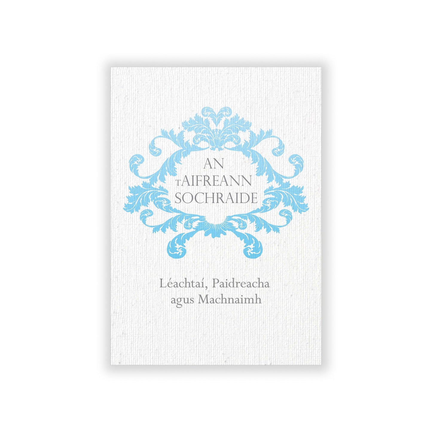 Irish-language funeral Mass booklet with prayers, readings, and reflections.