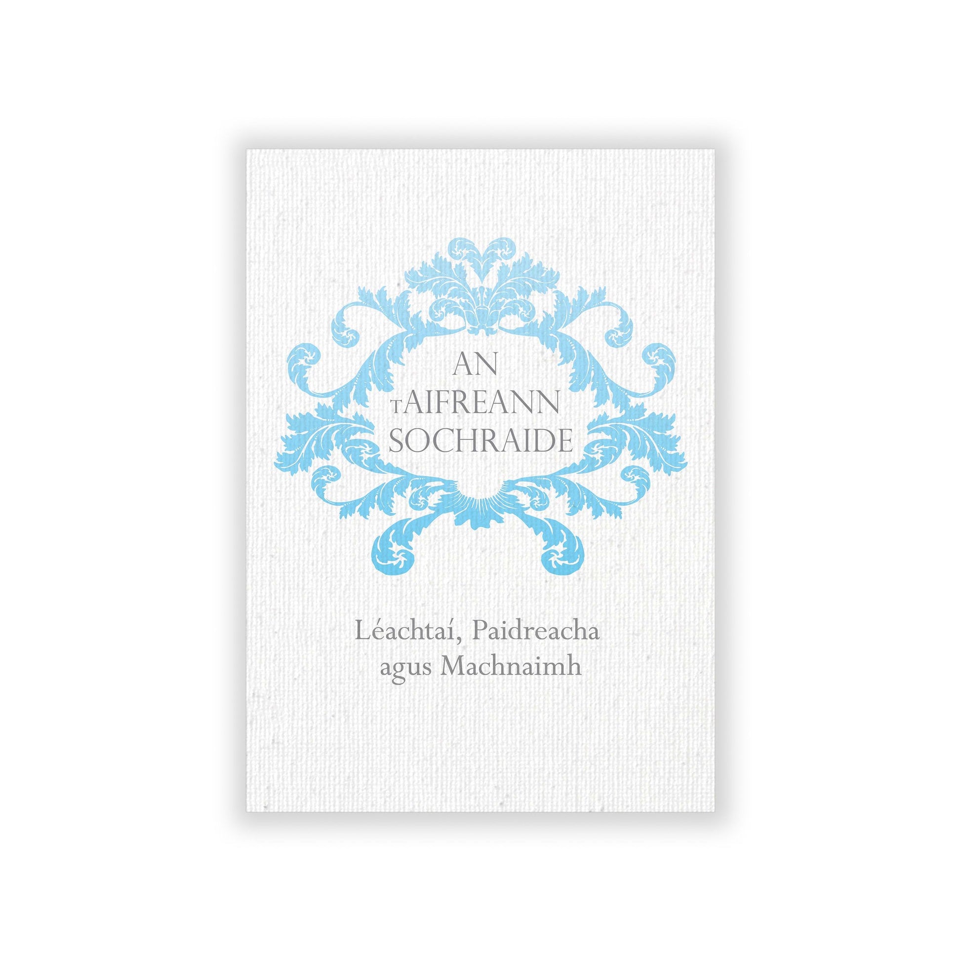 Irish-language funeral Mass booklet with prayers, readings, and reflections.