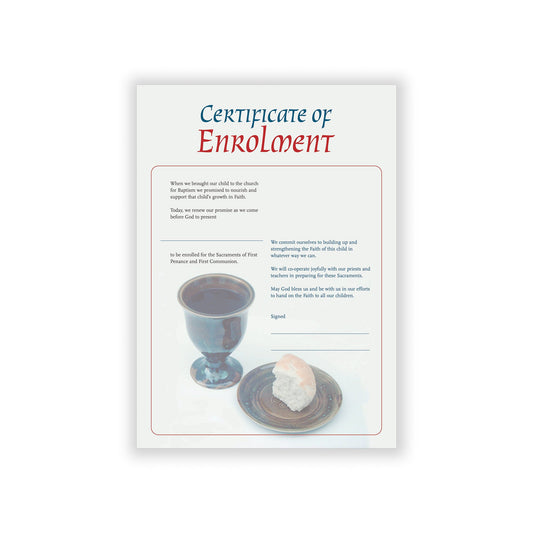 Enrolment certificate for children receiving First Penance and First Communion.