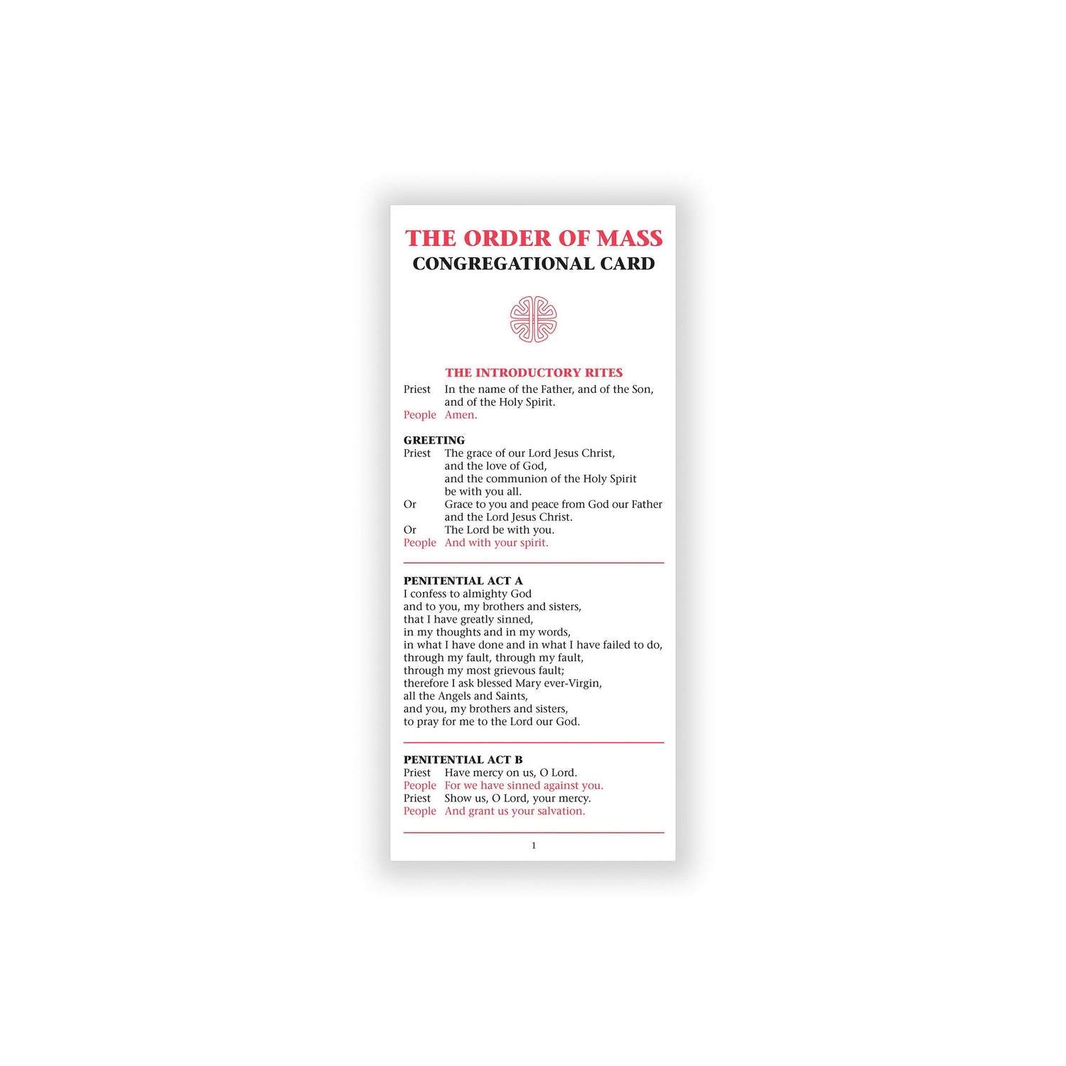 English-language adult congregational Mass card.