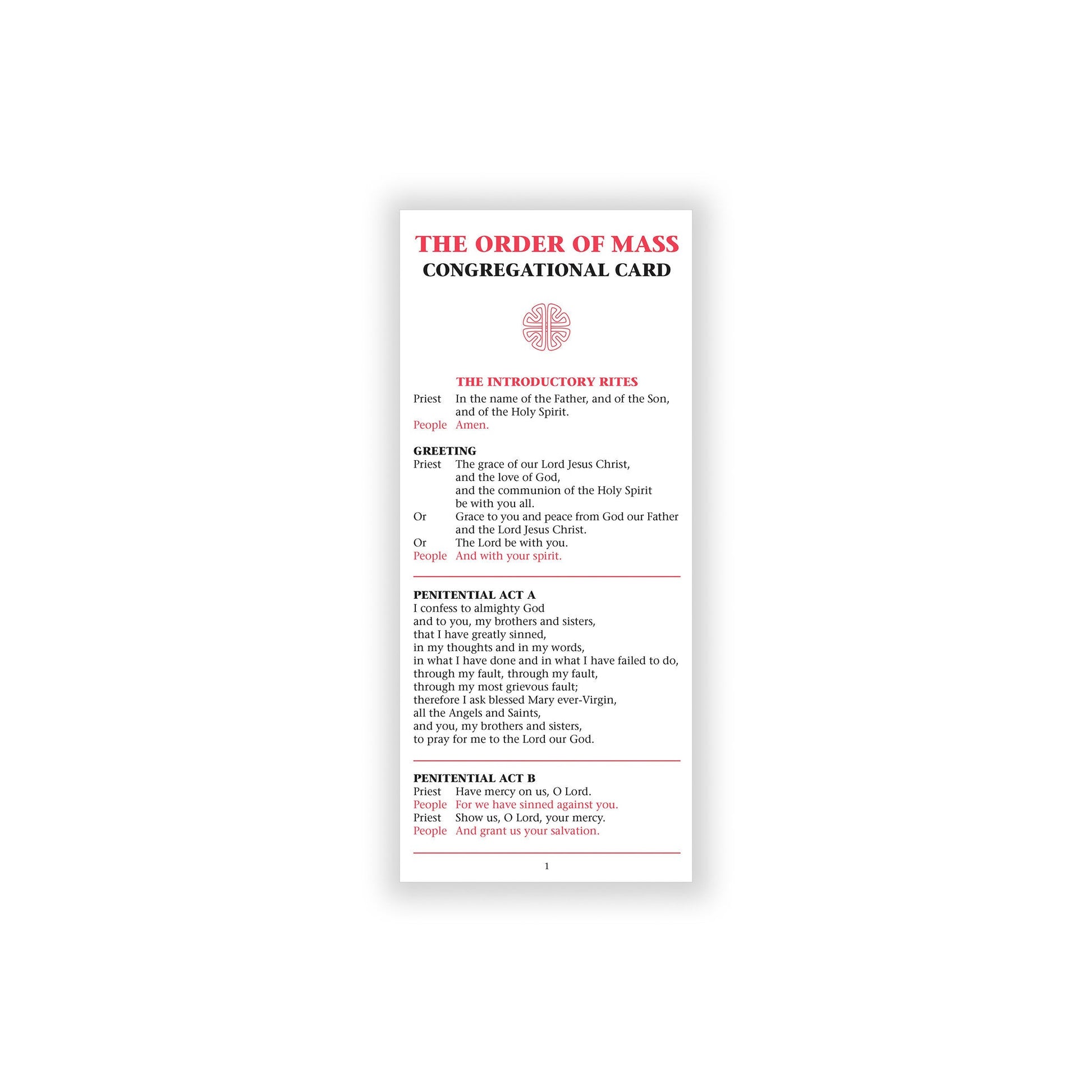 English-language adult congregational Mass card.