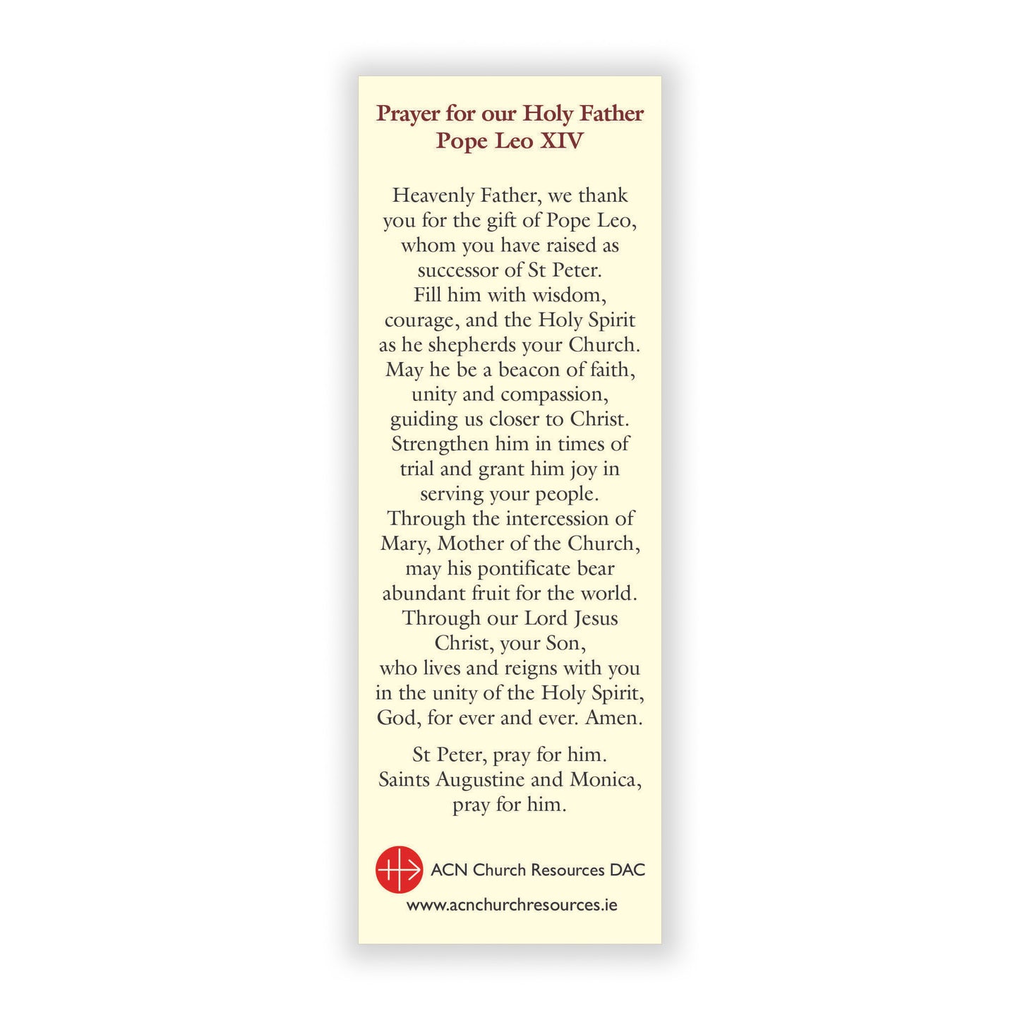 Pope Leo XIV Bookmark - Packed in 100s