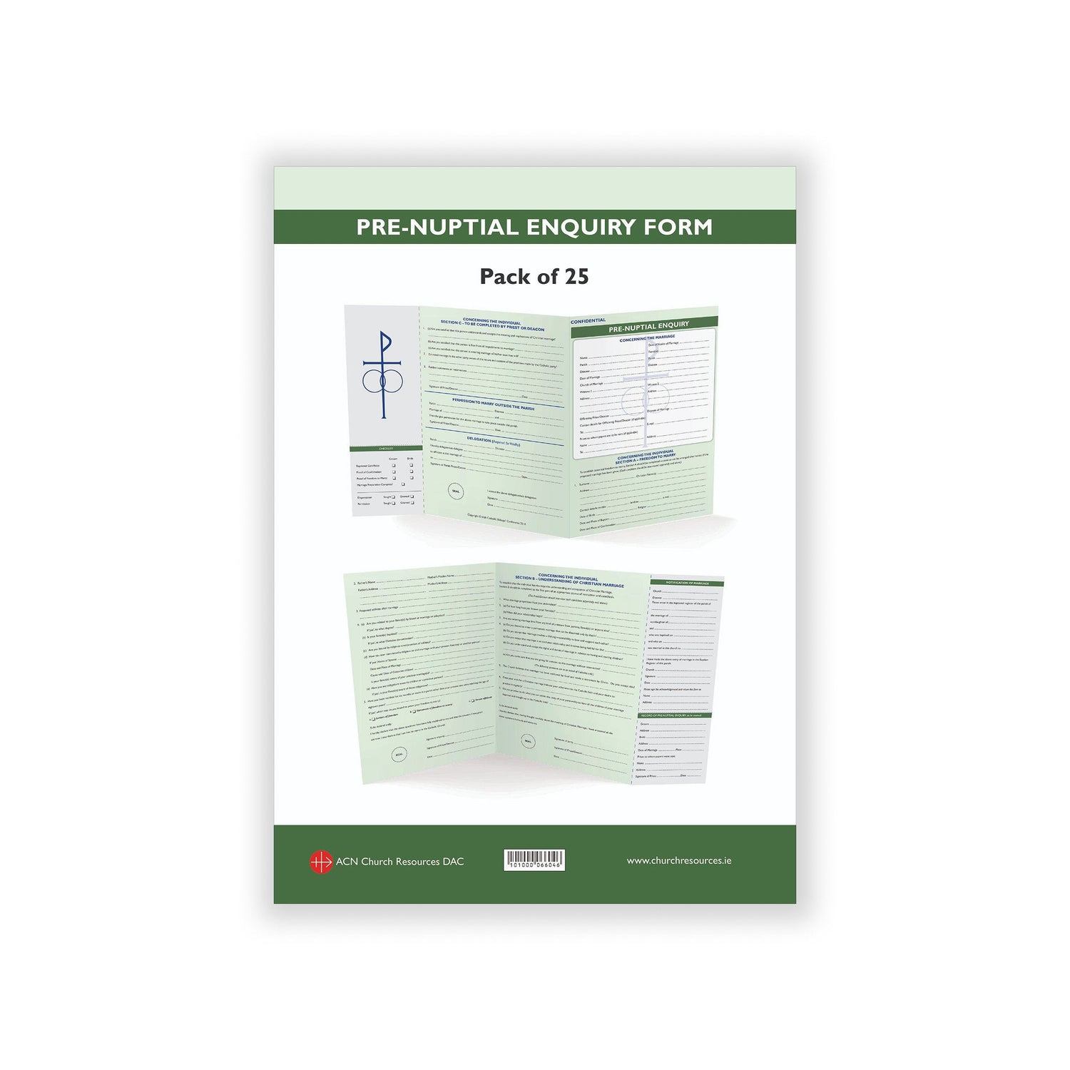 Pack of 25 pre-nuptial enquiry forms for marriage preparation.