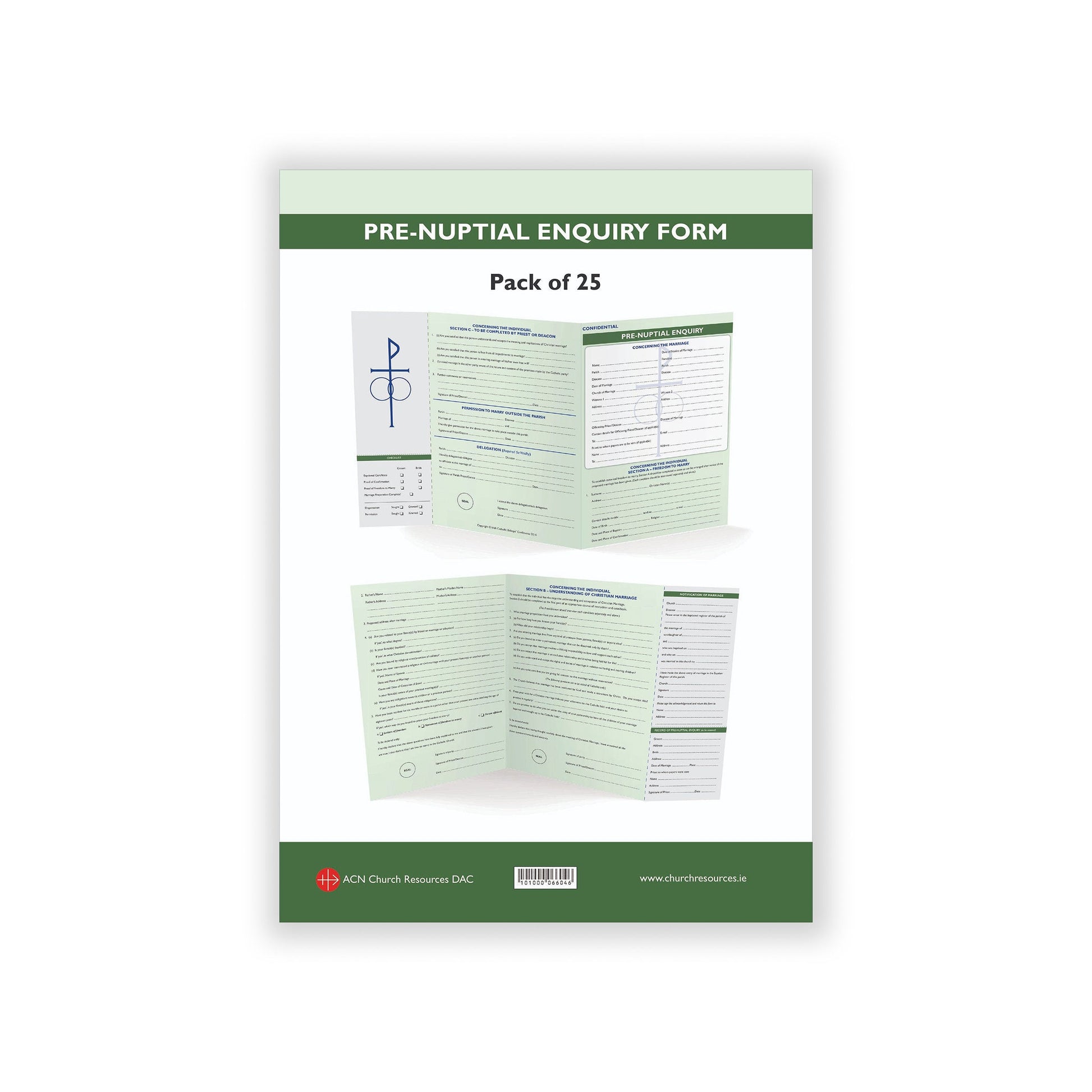 Pack of 25 pre-nuptial enquiry forms for marriage preparation.