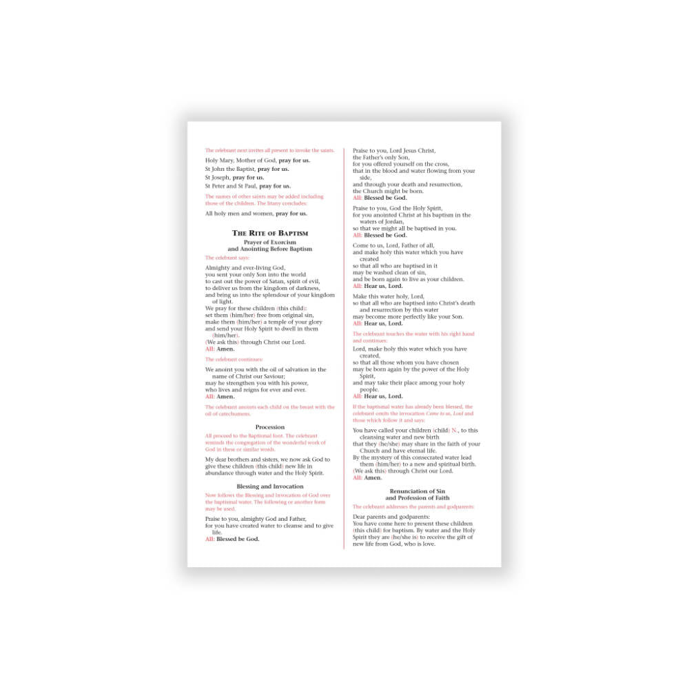 Ord an Bhaiste le Leanaí (Rite of Baptism for Children) – Laminated Card (packs of 10)