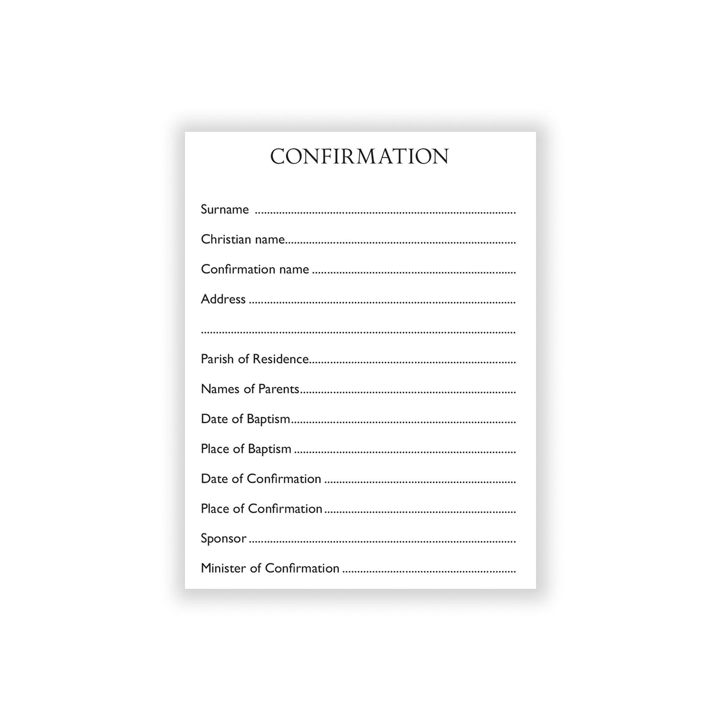 Pack of 100 registration cards for Confirmation candidates.