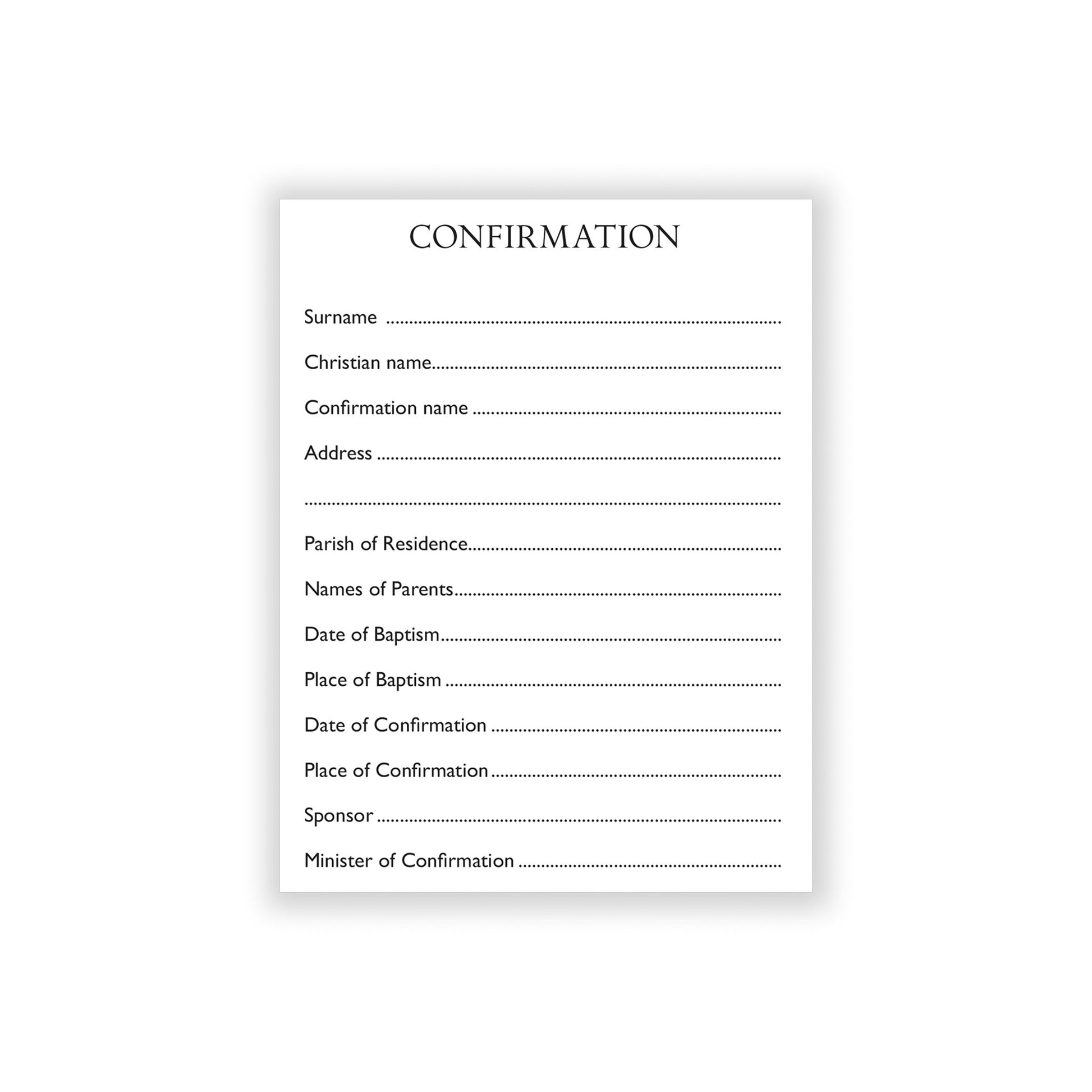 Pack of 100 registration cards for Confirmation candidates.
