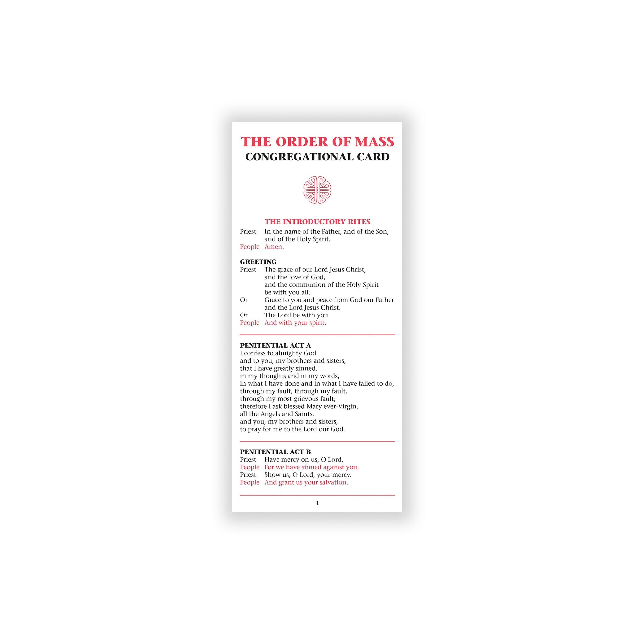 Mass Guide Program Order of Mass Adult Congregational Card – English Mass Guide for ...