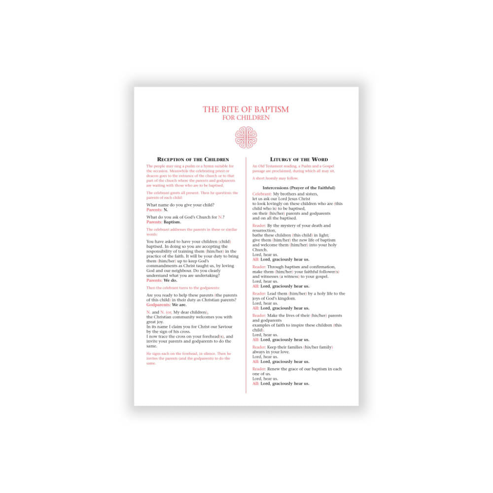 Rite of Baptism for Children – Laminated Card (packs of 10)