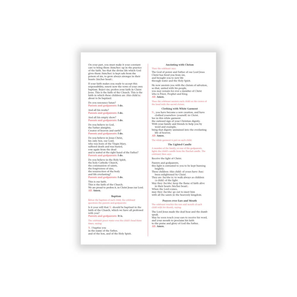 Rite of Baptism for Children – Laminated Card (packs of 10)