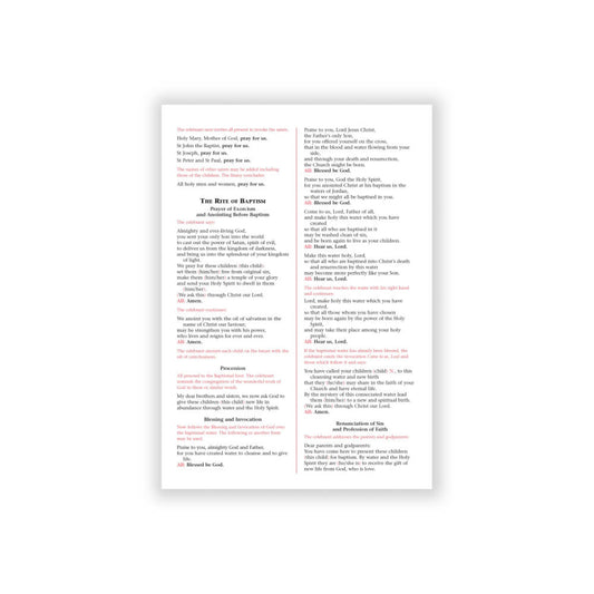 Ord an Bhaiste le Leanaí (Rite of Baptism for Children) – Laminated Card (packs of 10)